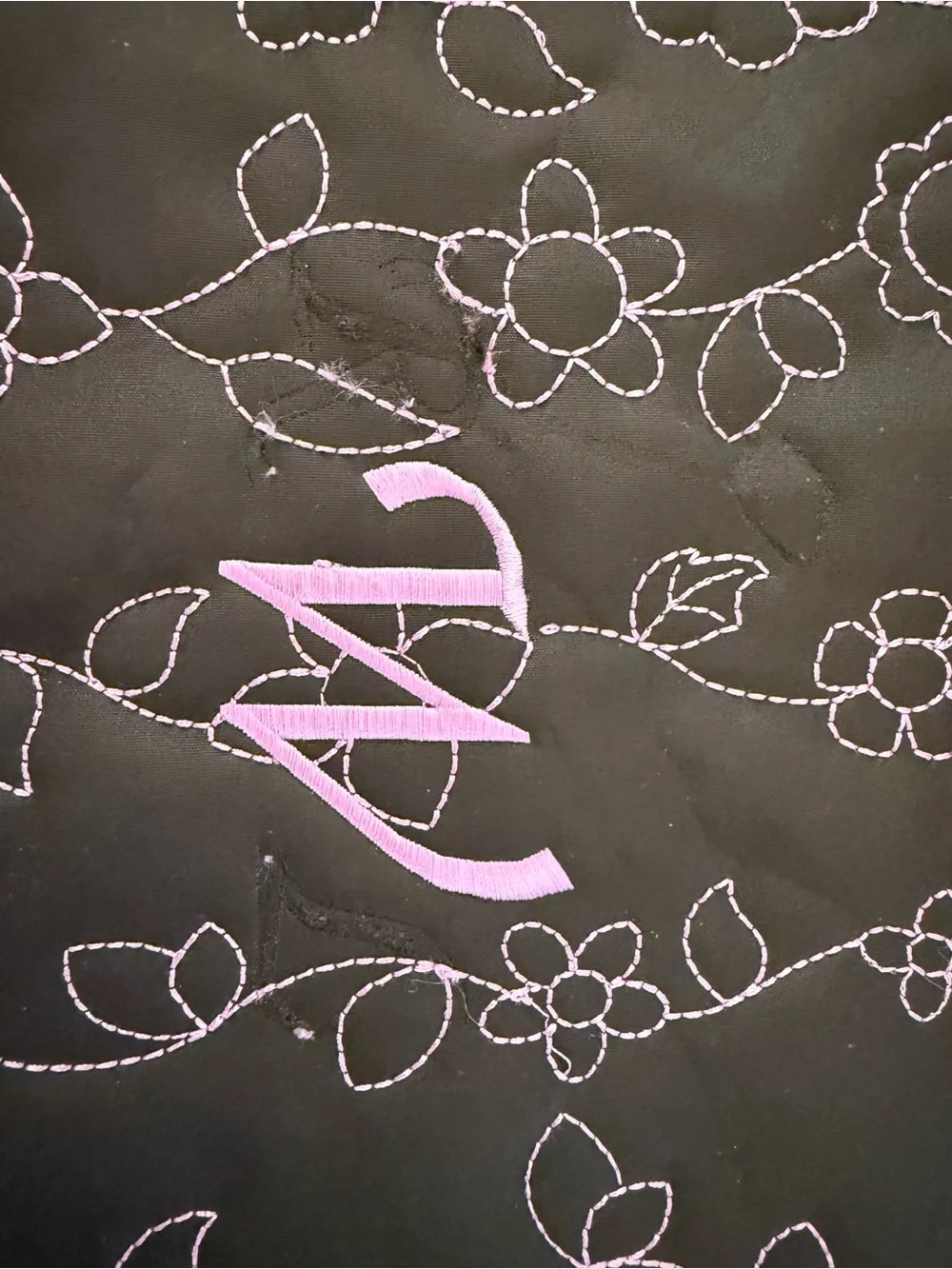 Embroidered Floral Brown Garment Bag with Pink Accents - Monogram W